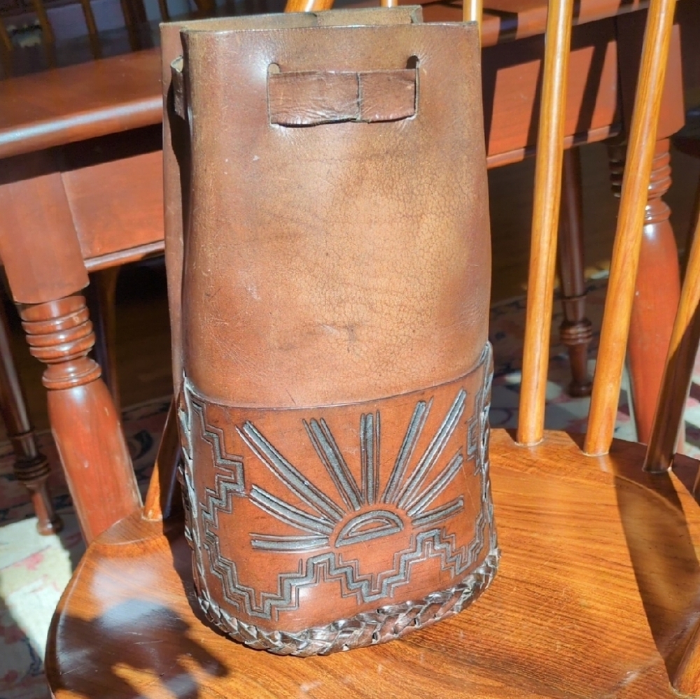 Vintage Hand Tooled Leather Sling Backpack